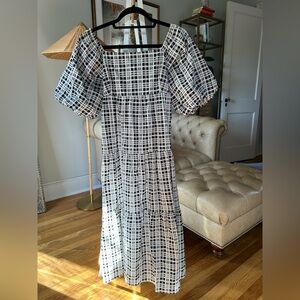 Faithful the brand plaid maxi dress with puff sleeves
